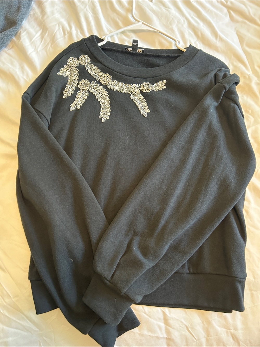 Express Black Sweatshirt with Silver Beaded Embellishment